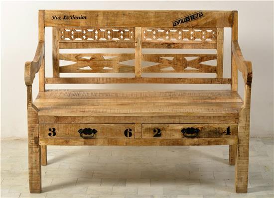 Sitzbank Rustic Bank mit Schubladen Holzbank aus Mango Holz massiv